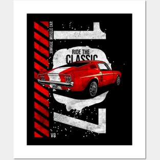 1967 Patriotic American V8 Muscle Car Pony Mustang Posters and Art